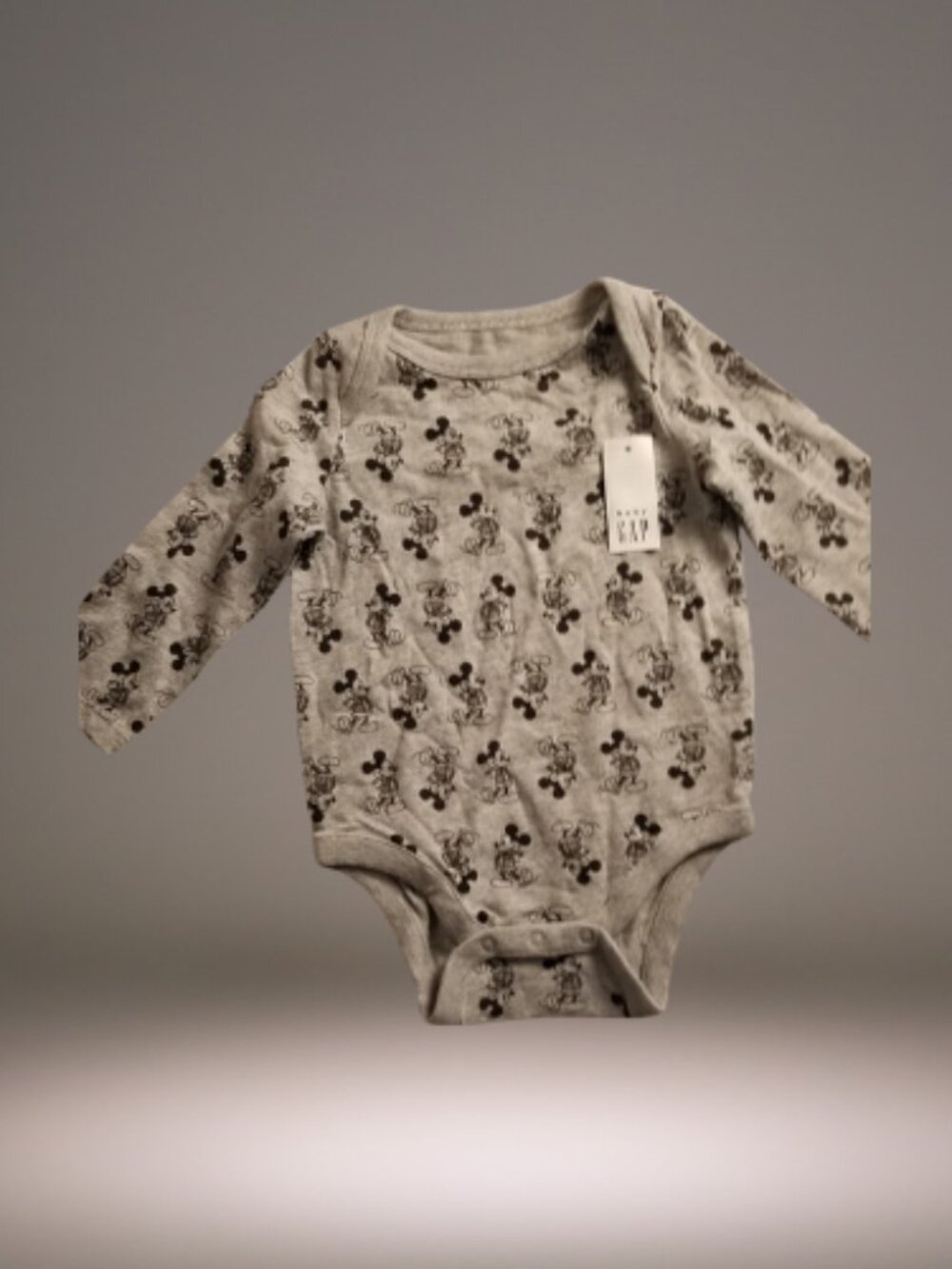 Baby Gap Disney Mickey Mouse Bodysuit 6-12M Gray Long Sleeve NWT